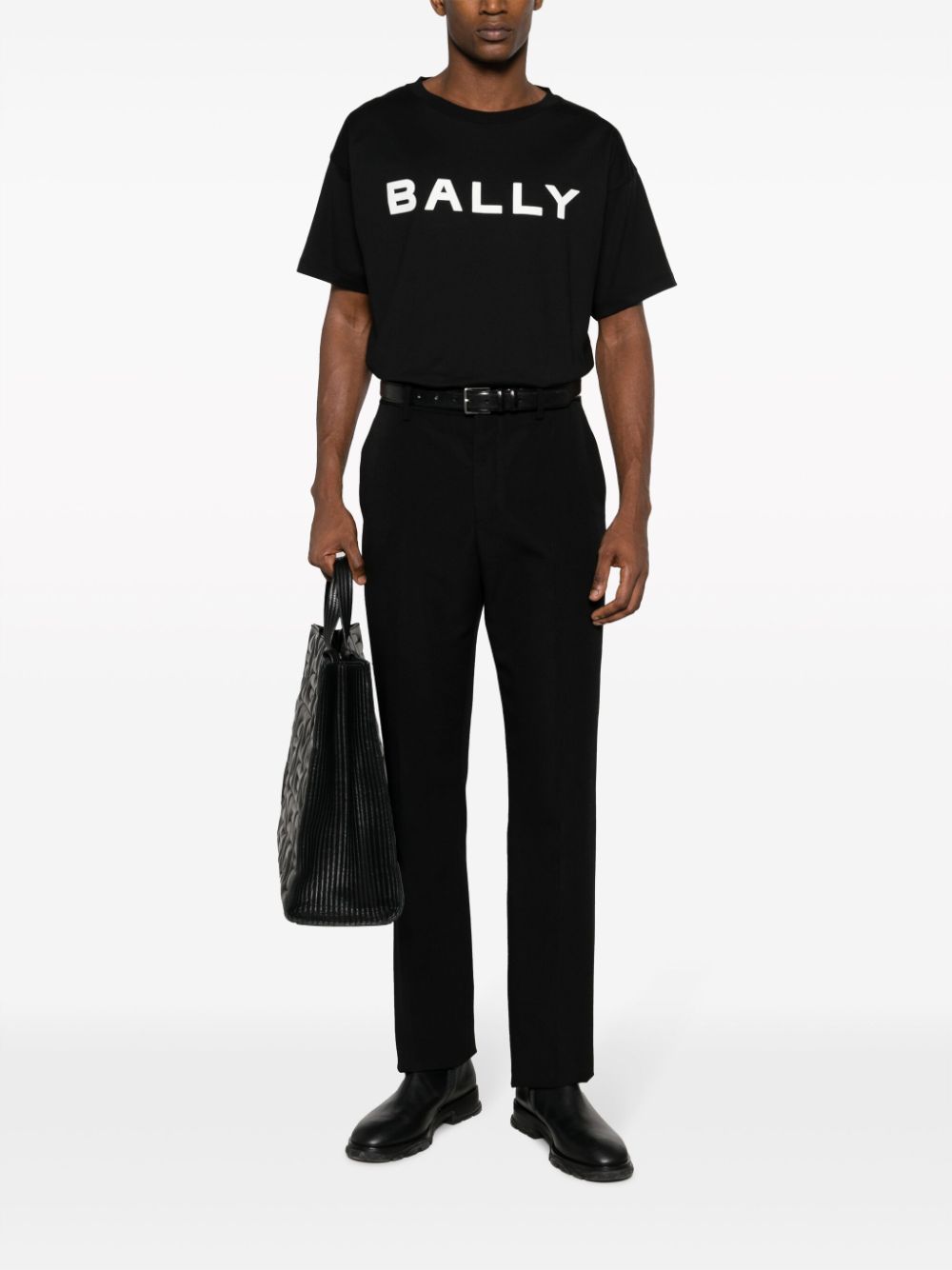 Shop Bally Logo-print Organic Cotton T-shirt In Black