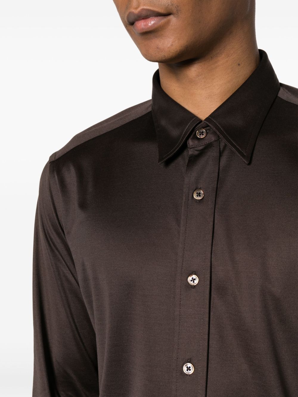 Shop Tom Ford Long-sleeve Silk Shirt In Brown