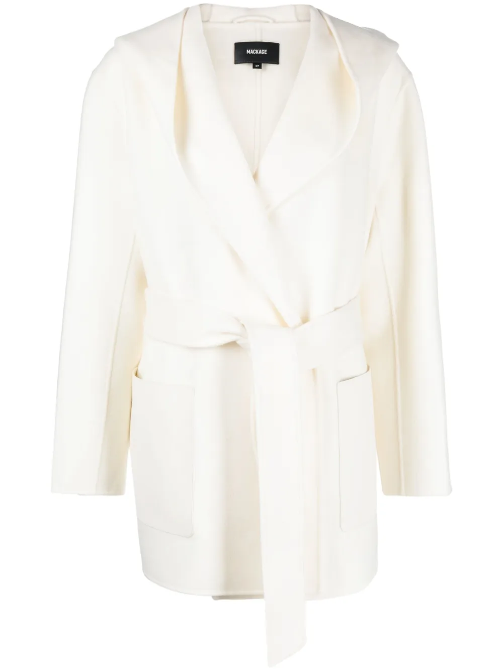 Mackage Azra Belted Double Face Wool Wrap Coat In Neutrals