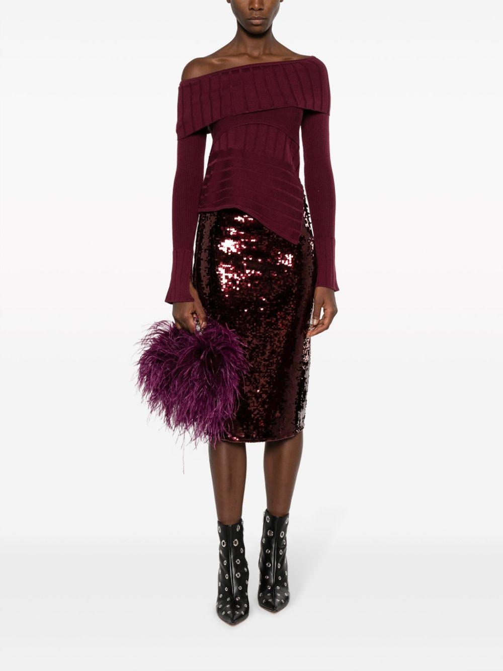 Patrizia Pepe sequin-embellished high-waisted skirt - Rood
