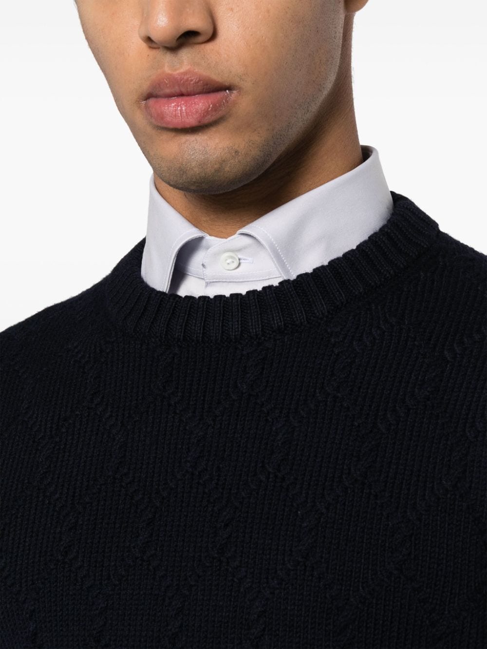 Shop Canali Crew-neck Merino Wool Jumper In Blue