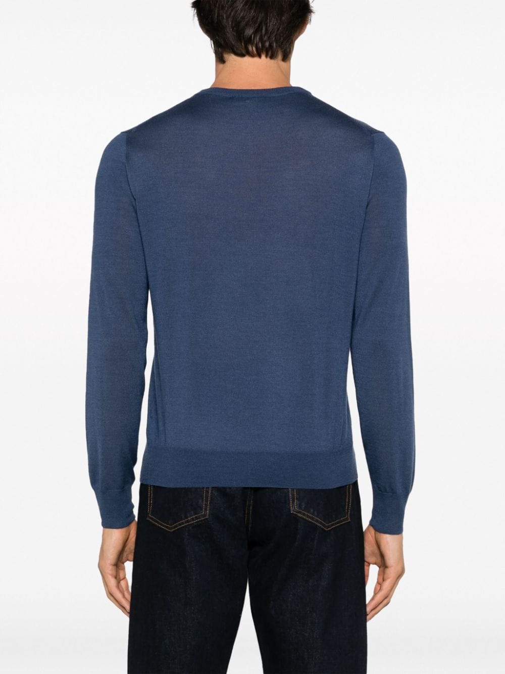 Shop Canali Fine-knit Crew-neck Jumper In Blue