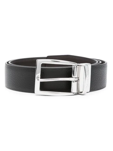 Canali logo-engraved pebbled leather belt 