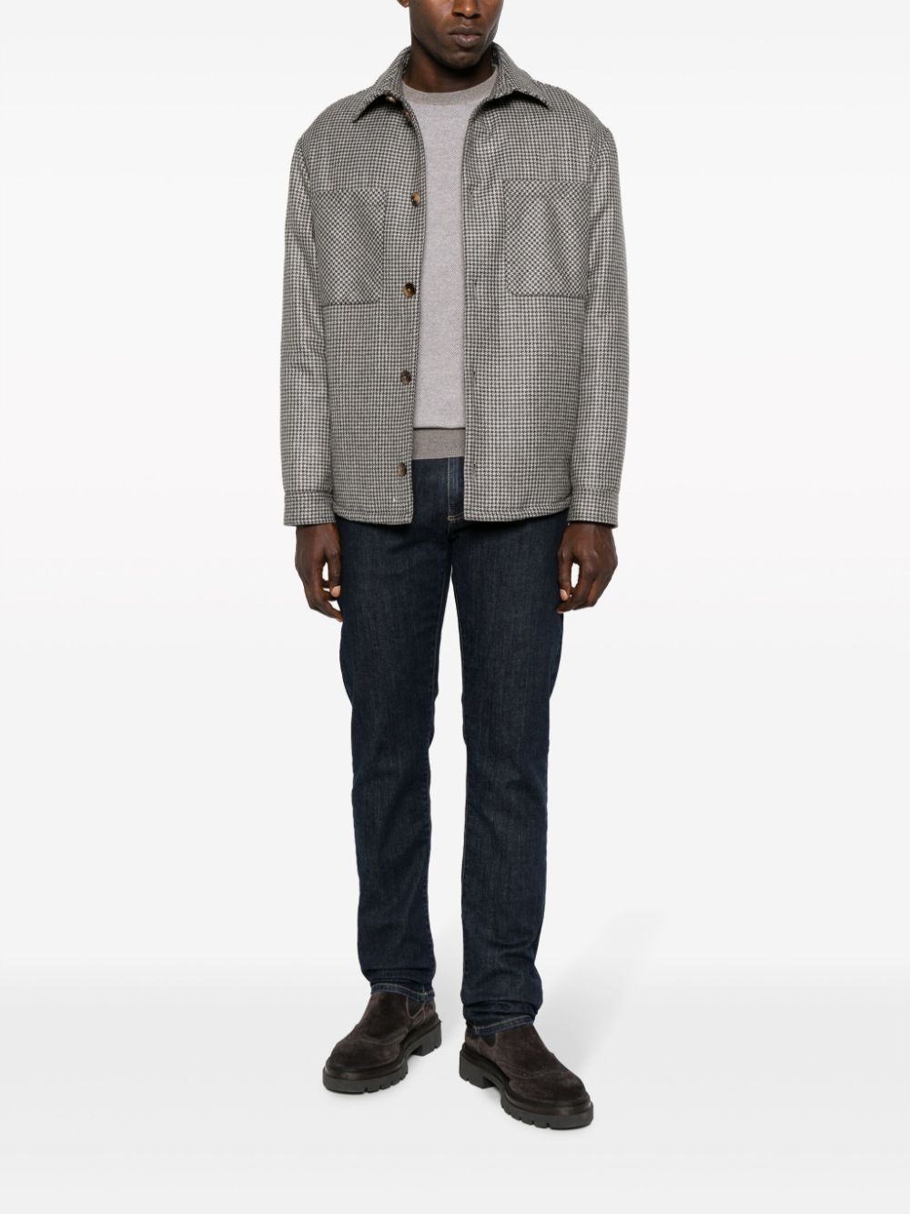 Shop Canali Tweed Shirt Jacket In Grey