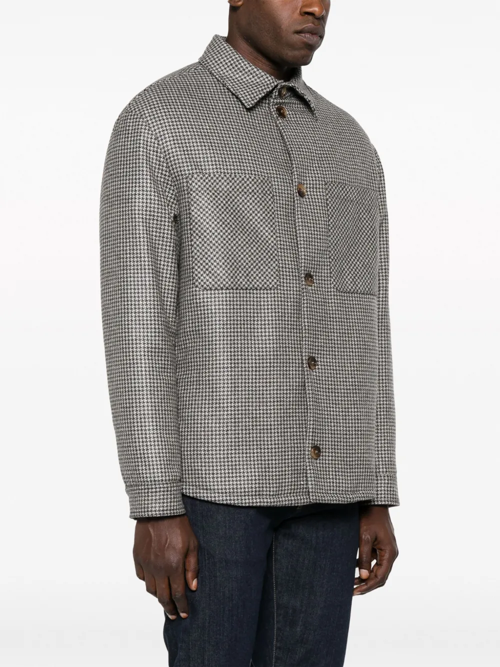 Shop Canali Tweed Shirt Jacket In Grey