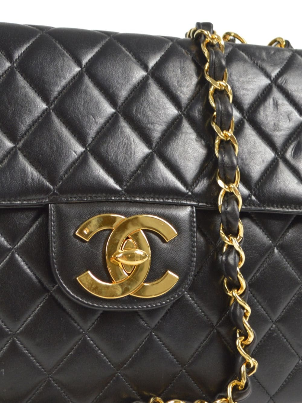 1995 Chanel Jumbo XL Maxi Black Quilted Lambskin Single Flap Handbag Purse
