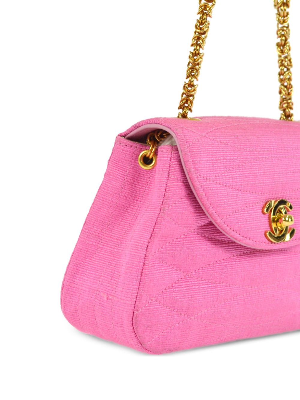 Pre-owned Chanel 1992 Cc Quilted Canvas Shoulder Bag In Pink