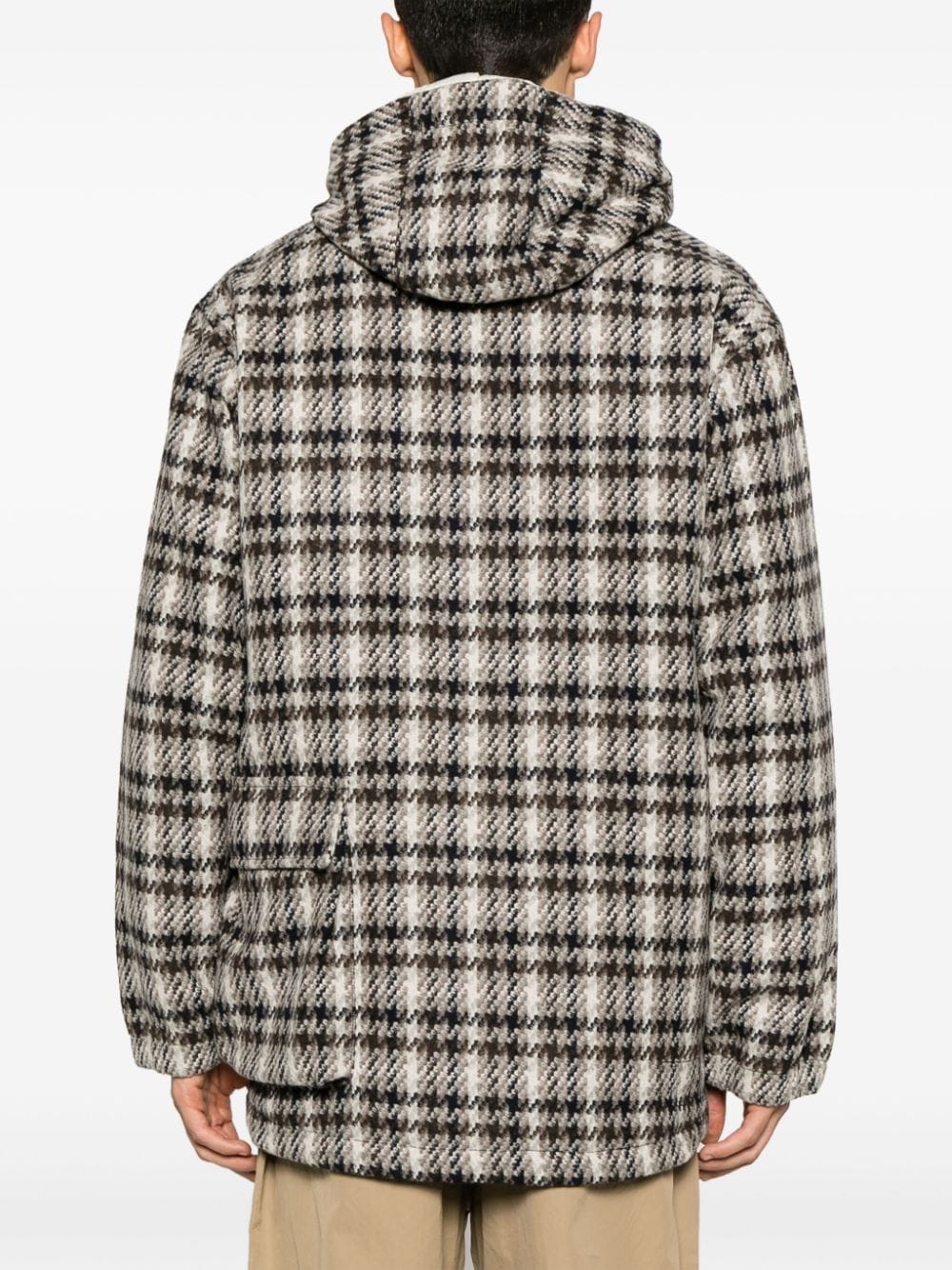 Shop Universal Works Plaid Check-pattern Knitted Jacket In Grey