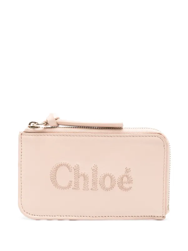 Chloe logo embroidered Leather Wallet Pink FARFETCH IE