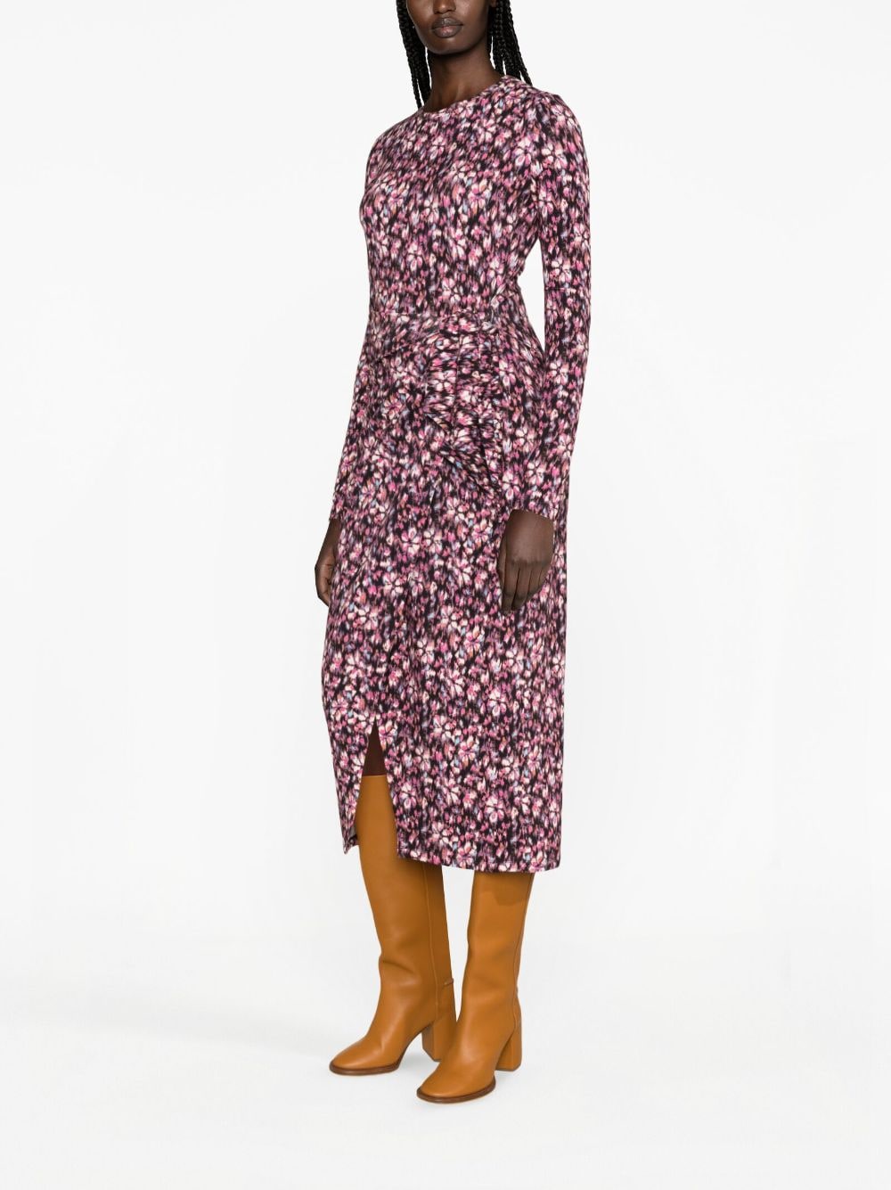 Shop Marant Etoile Floral-print Long-sleeve Midi Dress In Black