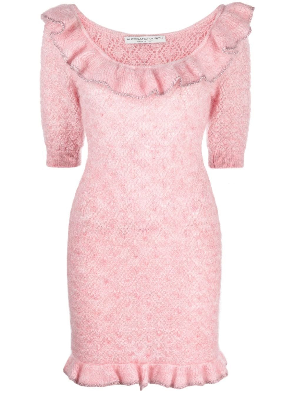 Shop Alessandra Rich Ruffle-trim Knitted Dress In Pink