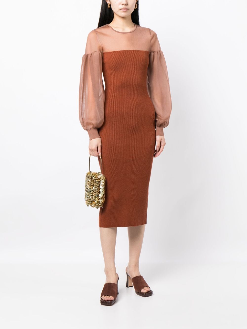 Shop Ulla Johnson Milla Sheer-panelling Ribbed Dress In Orange