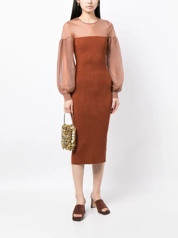 Ulla Johnson Milla sheer-panelling Ribbed Dress | Orange | FARFETCH UK