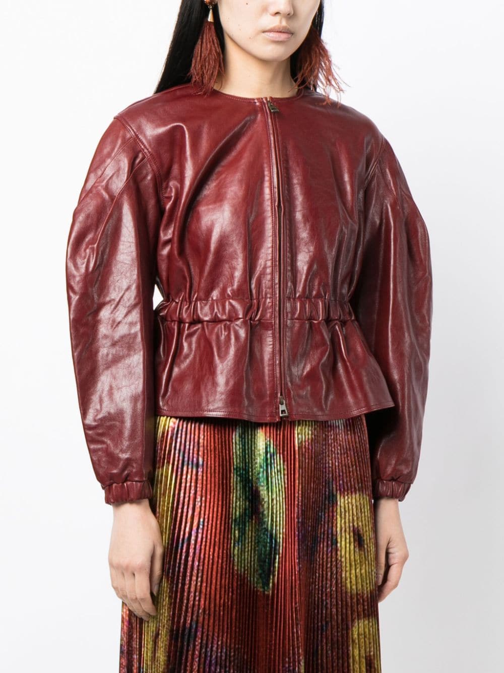 Shop Ulla Johnson Puff-sleeve Leather Jacket In Red