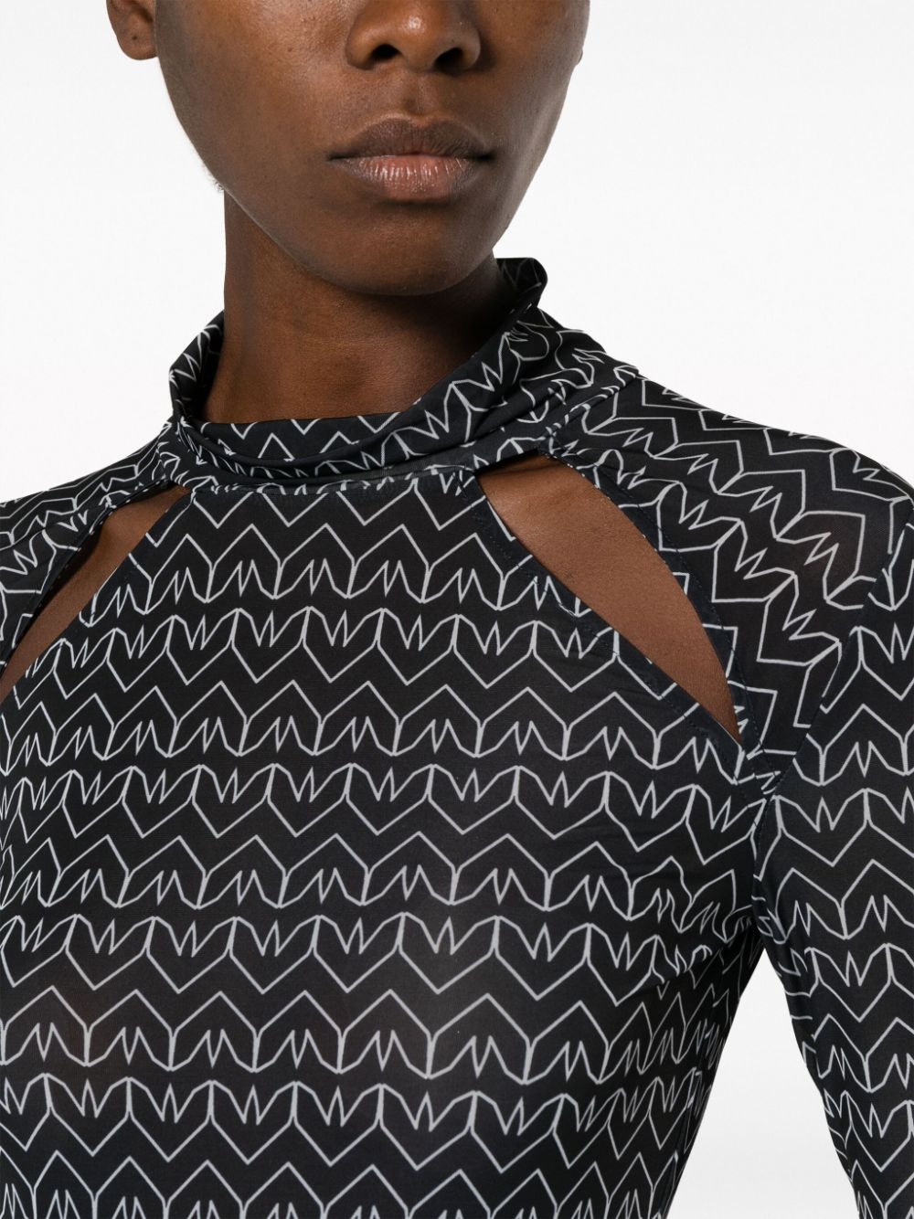 Shop Patrizia Pepe Monogram-pattern Cut-out Bodysuit In Black