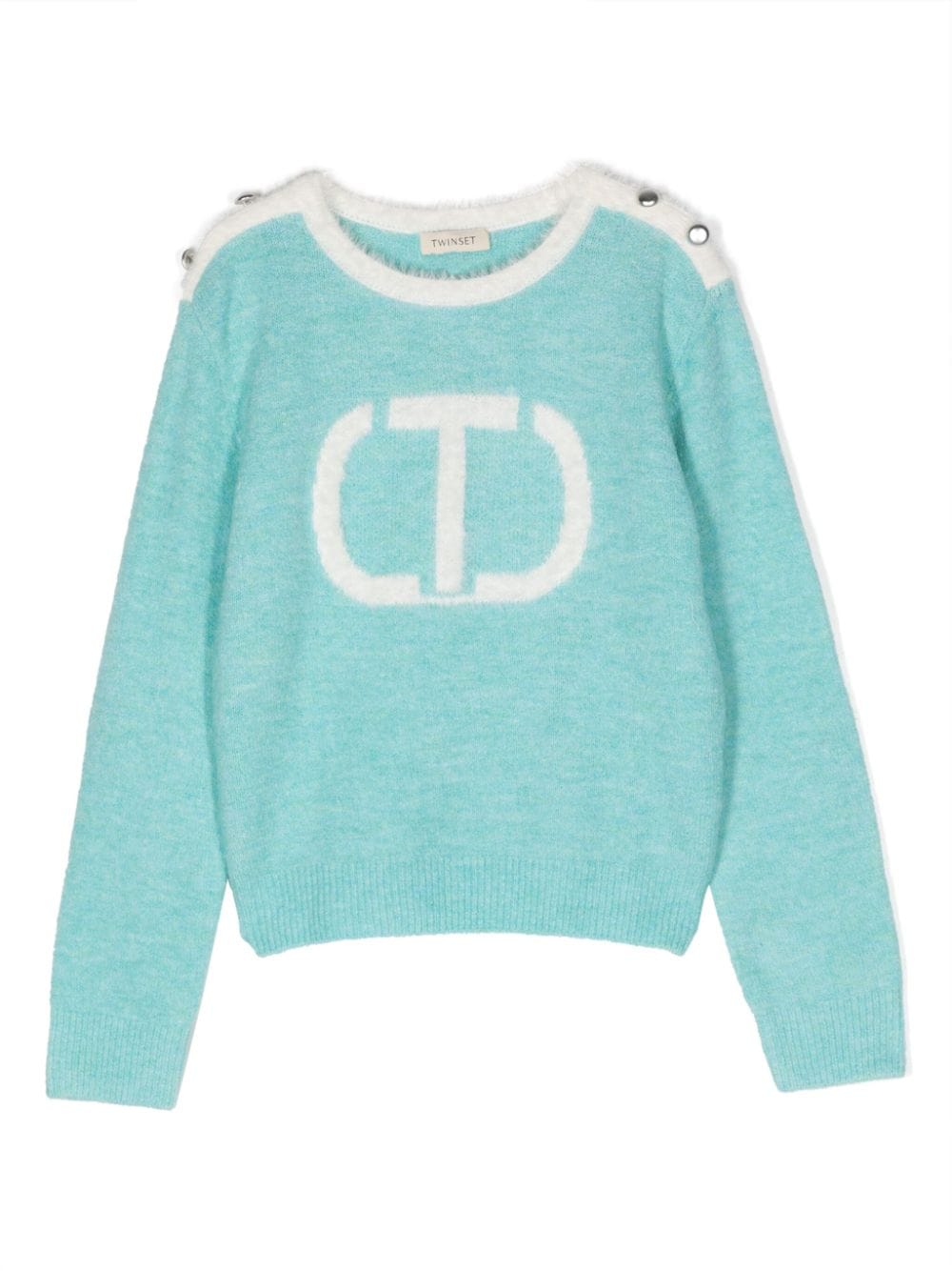 Twinset Kids' Intarsia-knit Buttoned Jumper In Blue