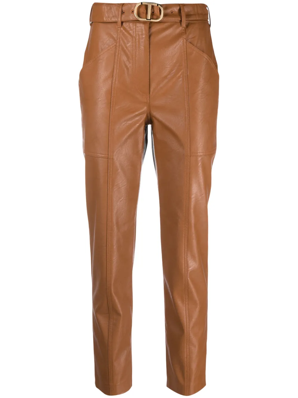 Shop Twinset Logo-plaque Tapered Trousers In Brown