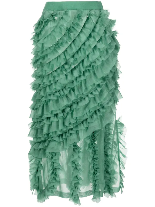 Ulla Johnson Sarafina Ruffled Midi Skirt in Green