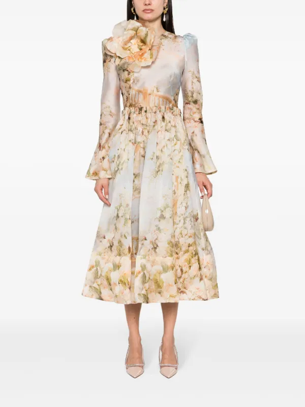 ZIMMERMANN Midi jurk Met Bloemenpatch Beige FARFETCH NL