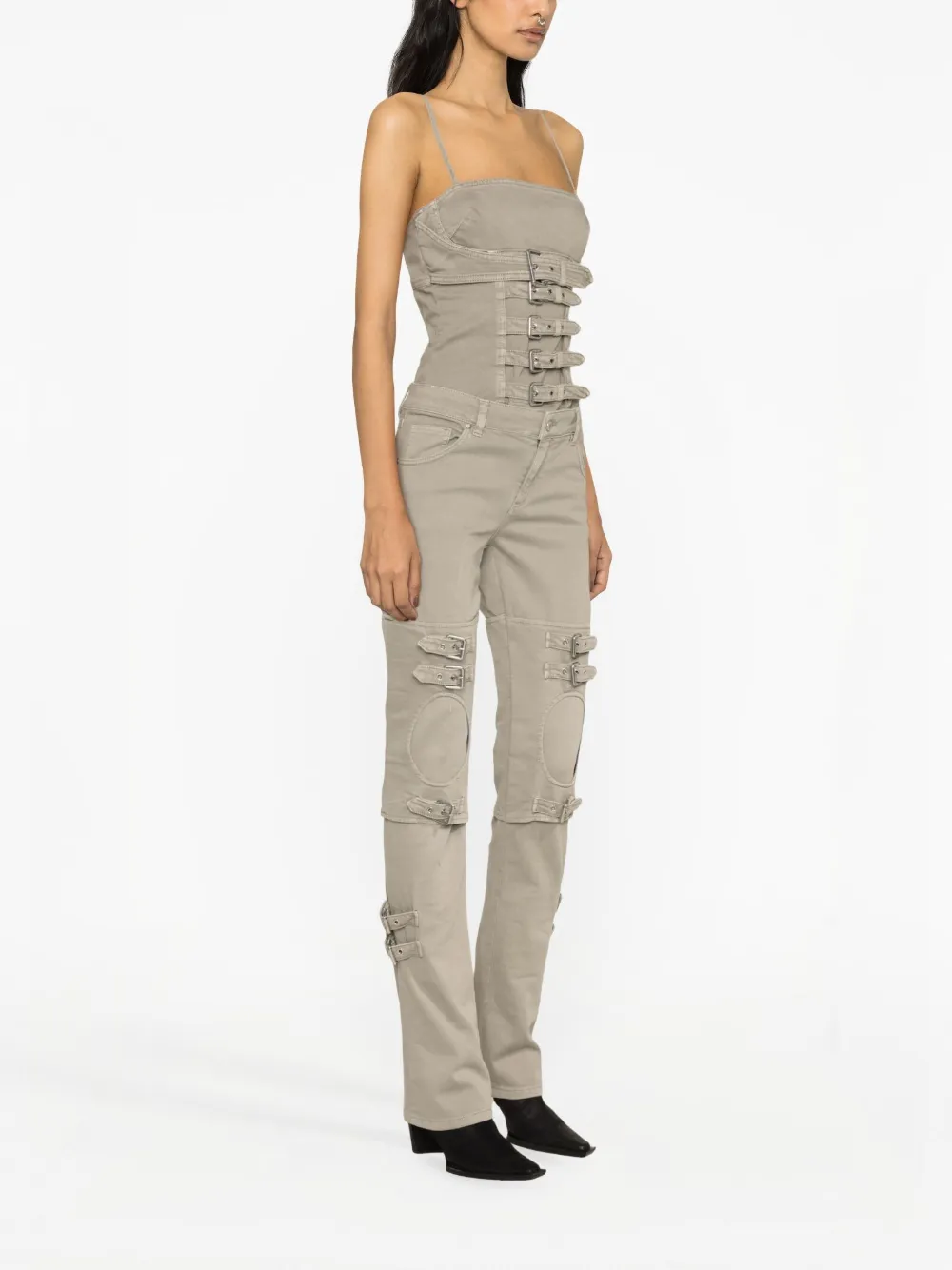 Shop Blumarine Cut-out Buckled Boyfriend Jeans In Grey