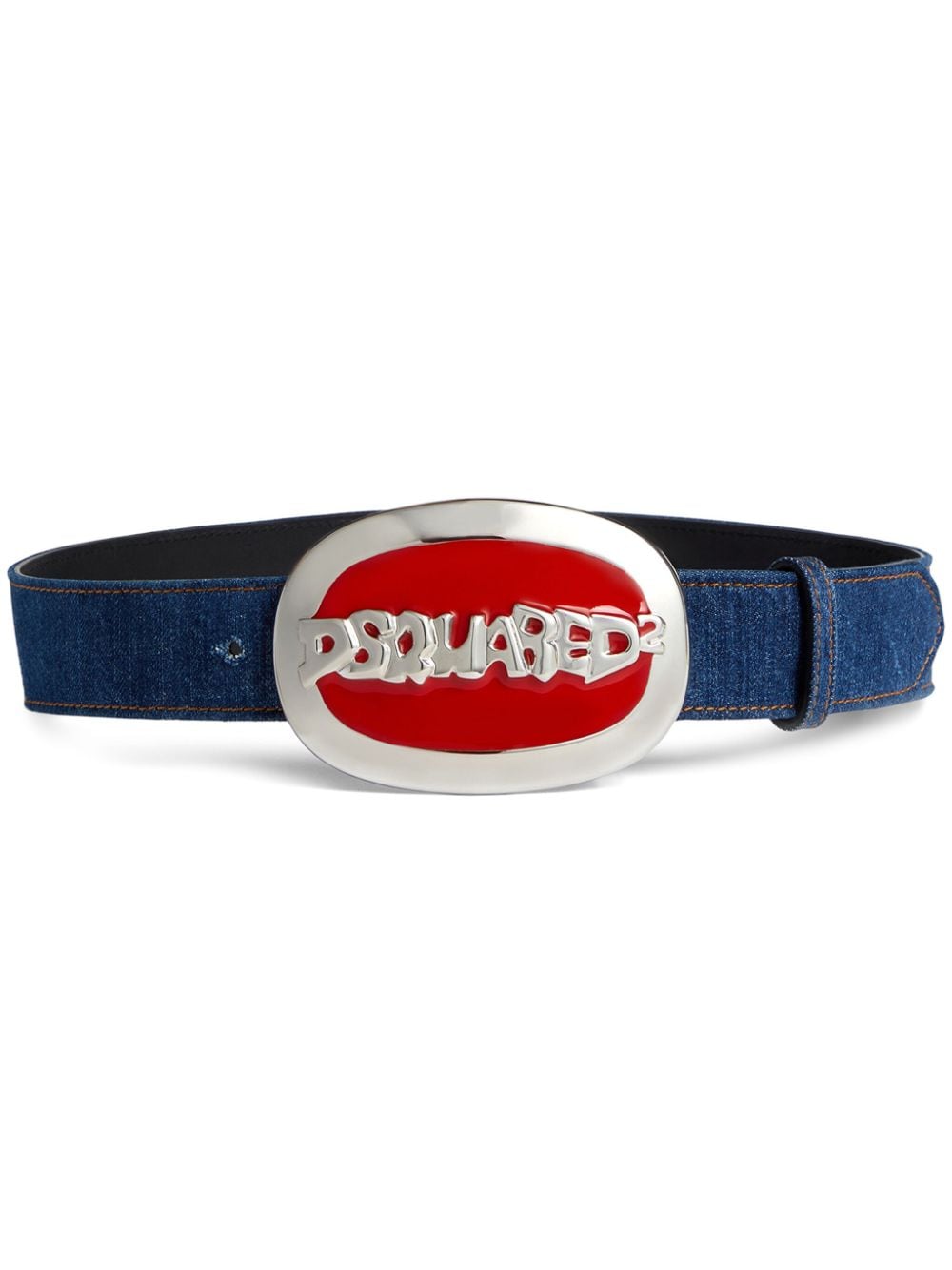 logo-buckle denim belt