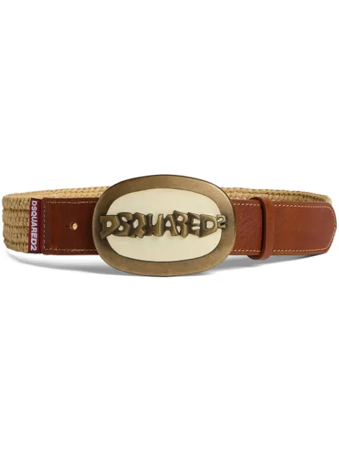DSQUARED2 logo-buckle raffia belt