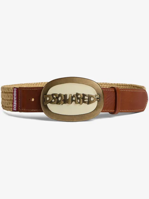 DSQUARED2 logo-buckle raffia belt