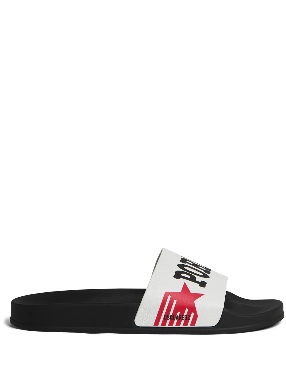 Shop Dsquared2 Slogan-print Leather Slides In Weiss