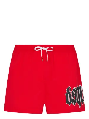 DSQUARED2 Icon-print Drawstring Swim Shorts | Red | FARFETCH