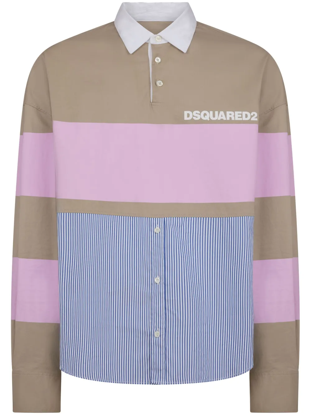 Dsquared2 Logo印花拼色衬衫 In Neutrals