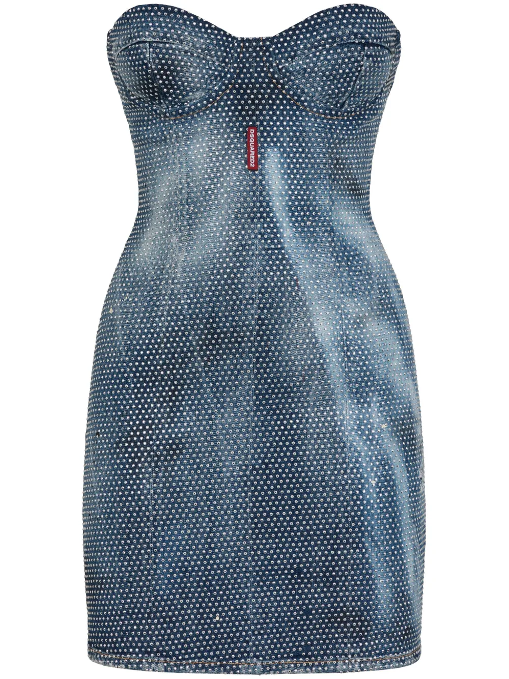 Dsquared2 Studded Denim Bustier Minidress In Blue