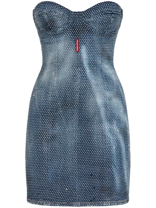 white christmas dresses Studded Western Buckle Stretch Denim Dress