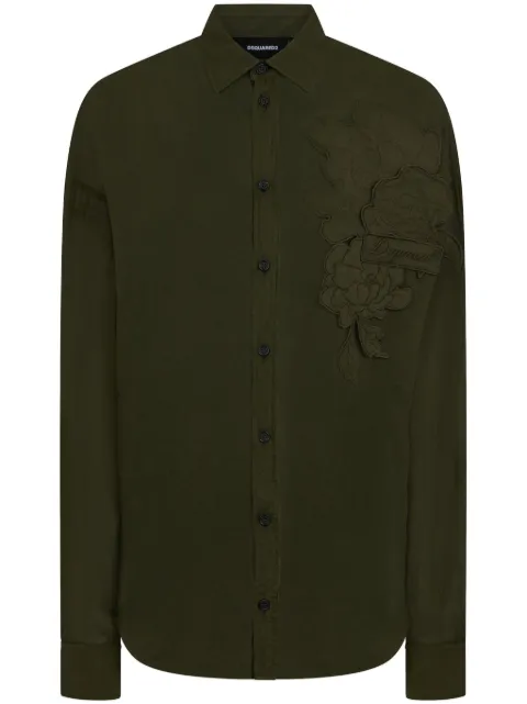 DSQUARED2 logo-patch floral-appliqué cotton shirt
