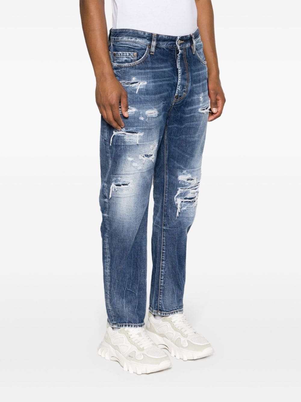 Shop Dsquared2 Bro Ripped Cropped Jeans In Blue