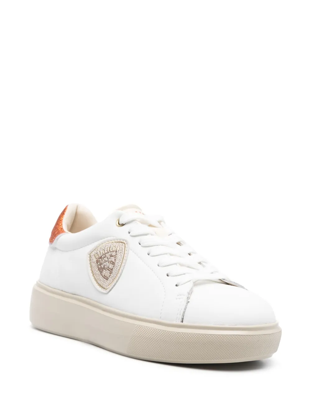 Blauer glitter-detail leather sneakers - Wit
