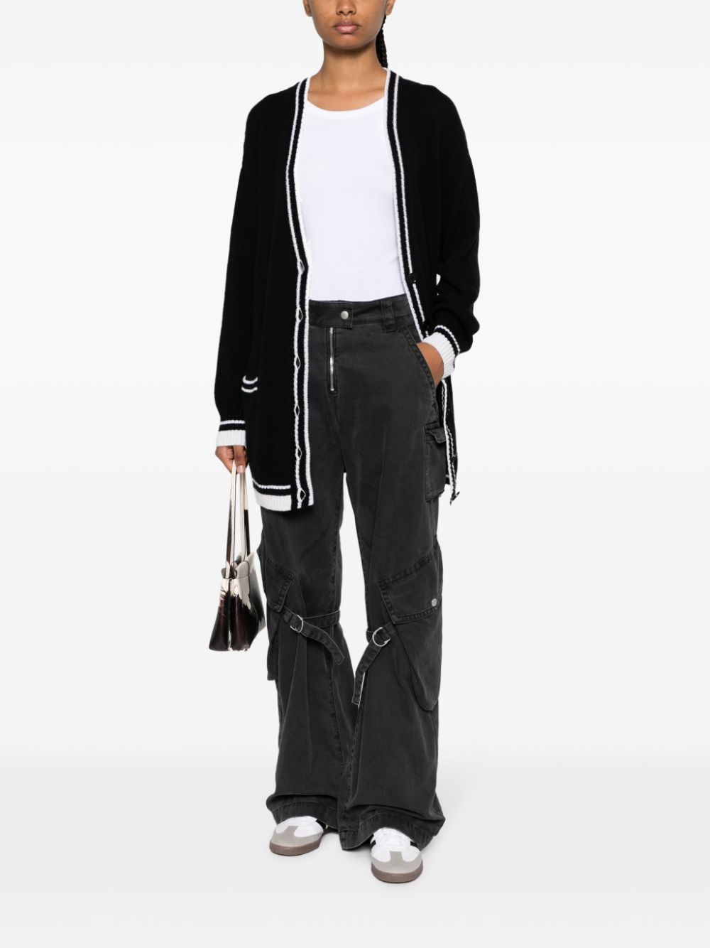 Shop Msgm Contrasting-trim Knitted Cardigan In Black
