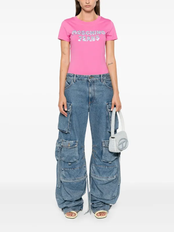 MOSCHINO JEANS logo-print T-shirt | Pink | FARFETCH