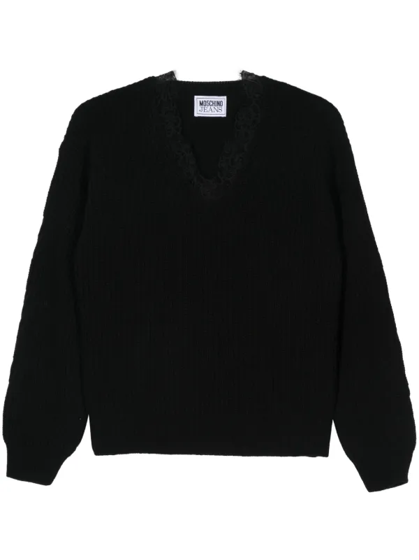 MOSCHINO JEANS lace detail Sweater Black FARFETCH AE