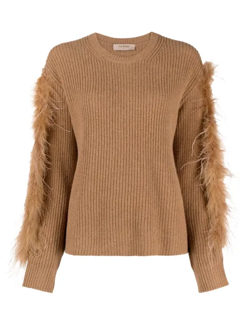 TWINSET feather-trim ribbed-knit jumper