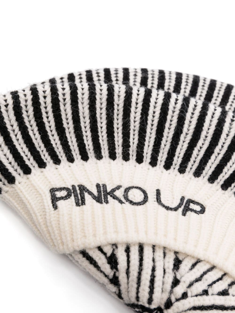 Shop Pinko Logo-embroidered Striped Knitted Beret In White