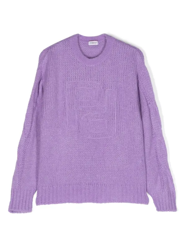 Pinko Kids logo-embroidered crew-neck Jumper Purple