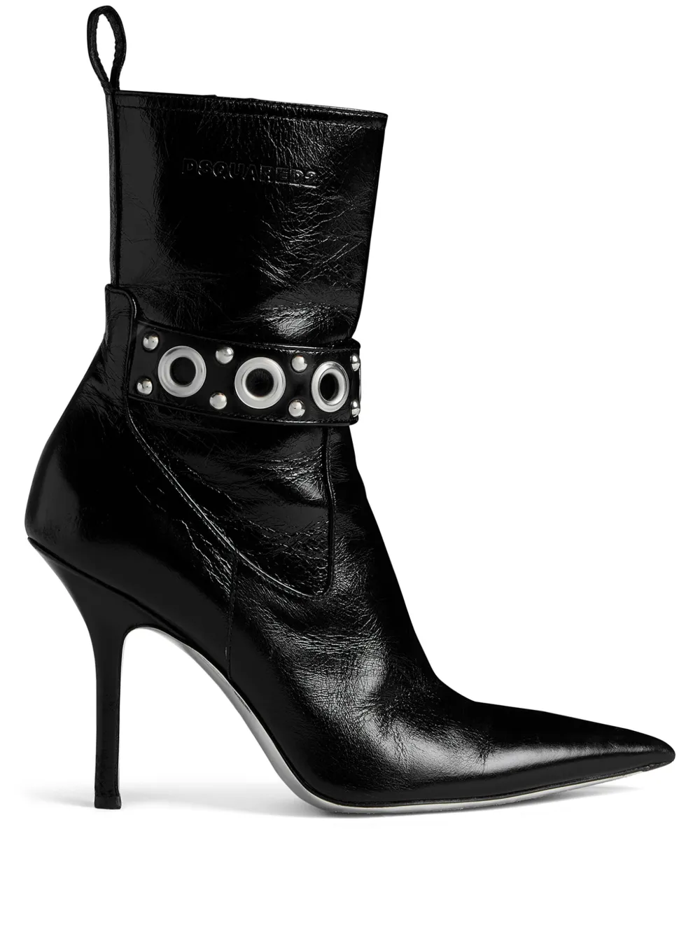 Gothic eyelet-embellished leather ankle boots