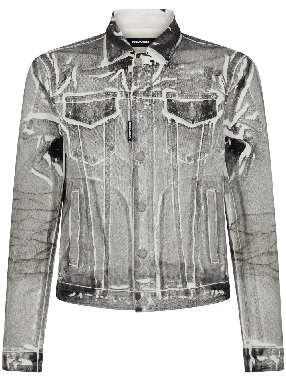 Shop Dsquared2 Cracked-effect Denim Jacket In Grey