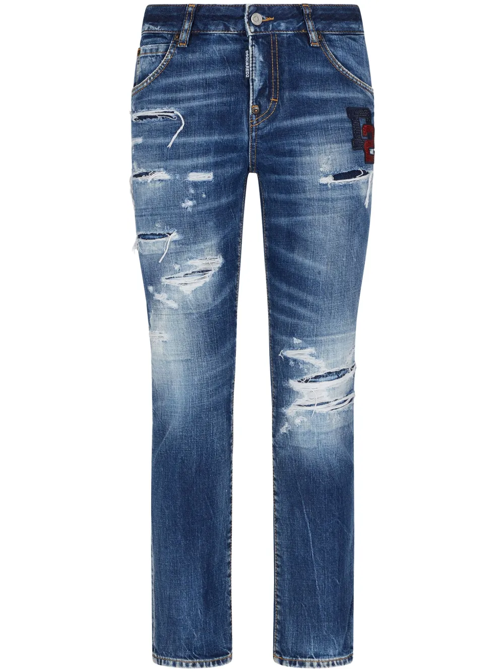 Dsquared2 Boston Logo-patch Cropped Jeans In Blue