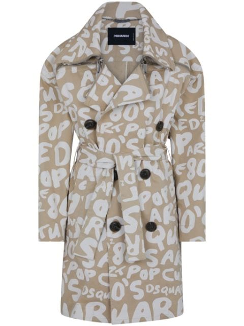 Dsquared2 text-print belted trench coat