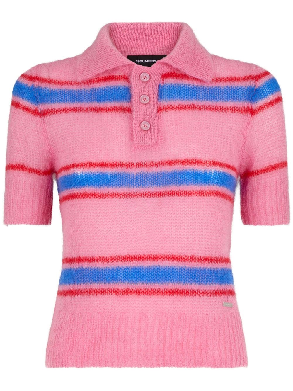 Shop Dsquared2 Striped Brushed-knit Polo Top In Pink