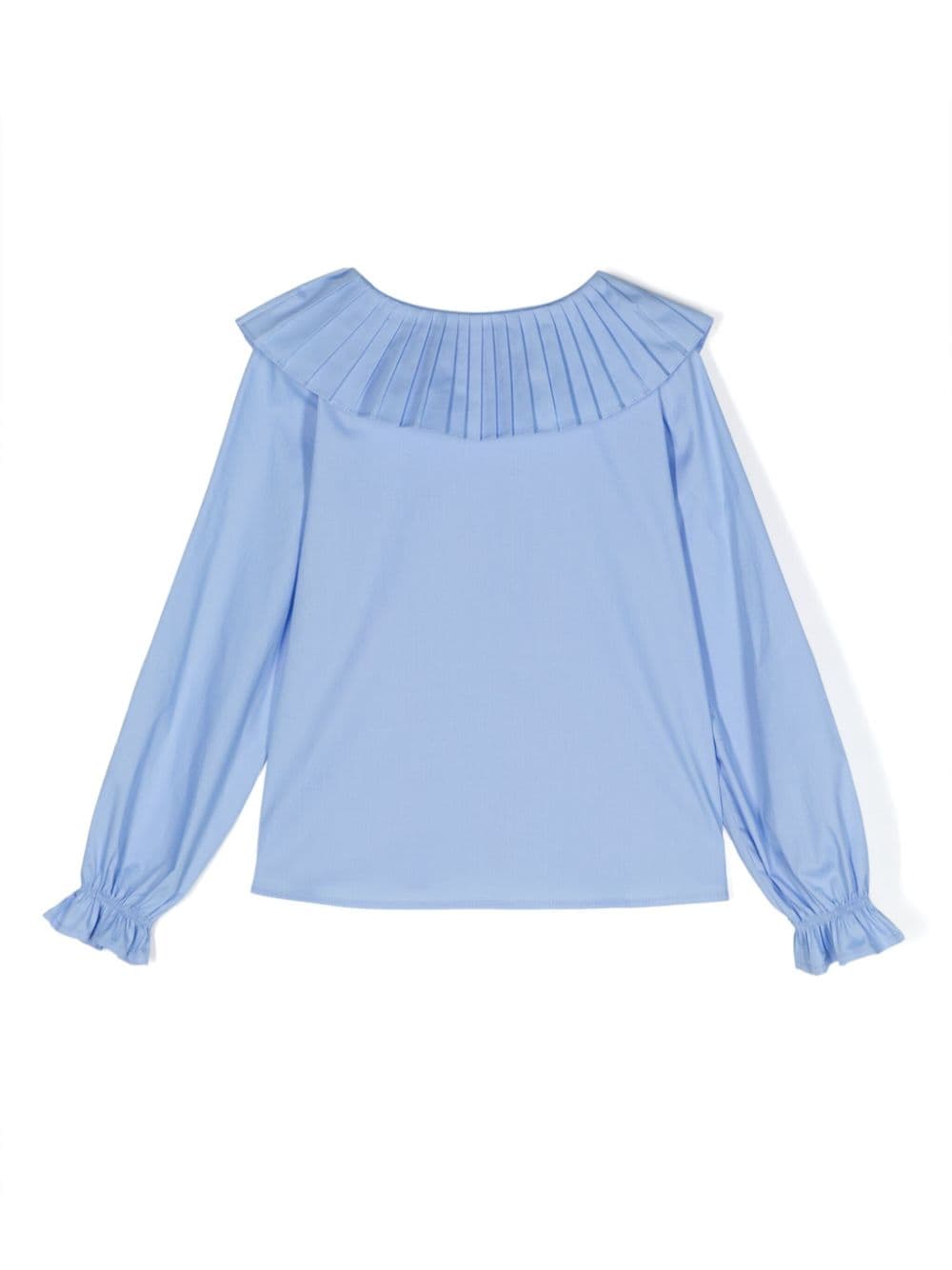 Shop Miss Grant Pleated-collar Long-sleeve Cotton Shirt In Blue