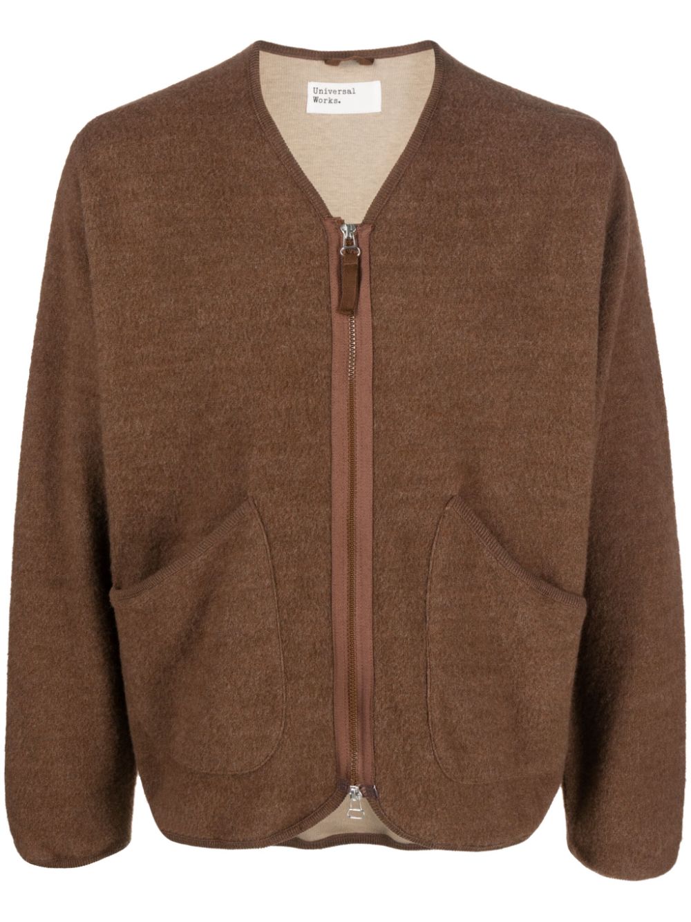 Universal Works Zip-up V-neck Cardigan In Brown