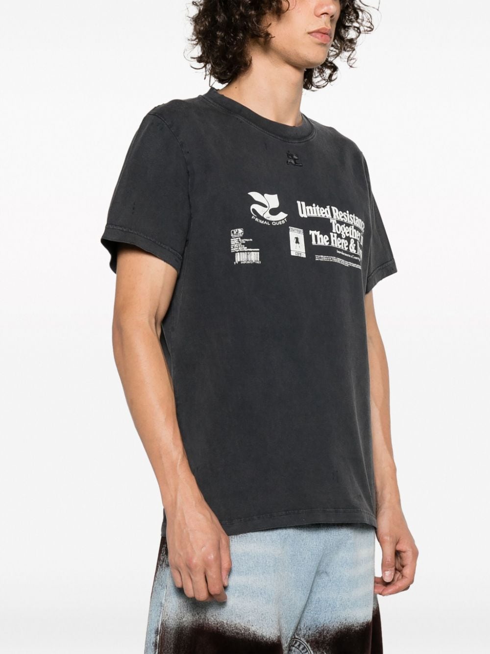 Shop Courrèges Resistance Destroyed Ac T-shirt In Grey