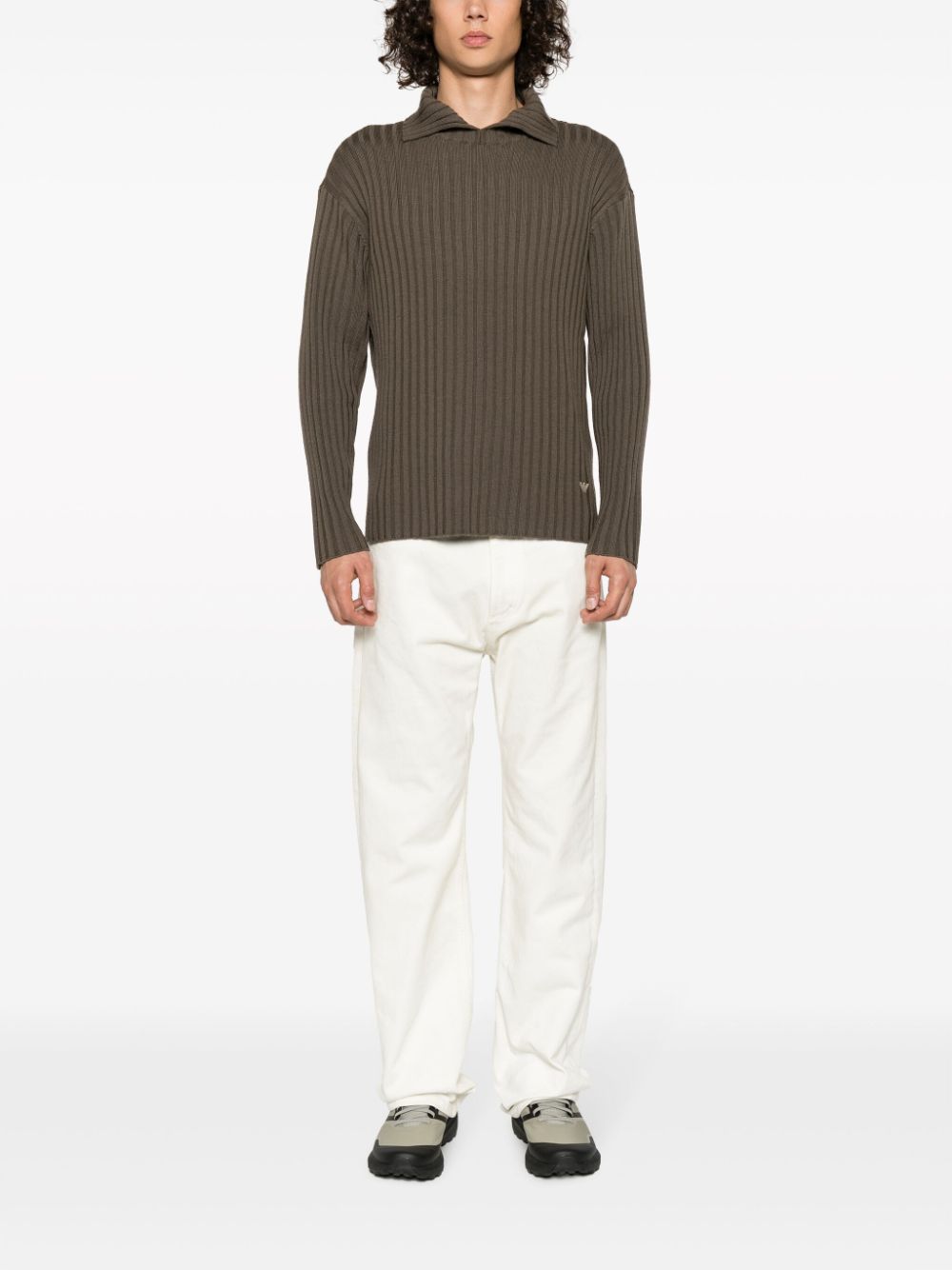 Emporio Armani logo-patch virgin wool jumper - Bruin